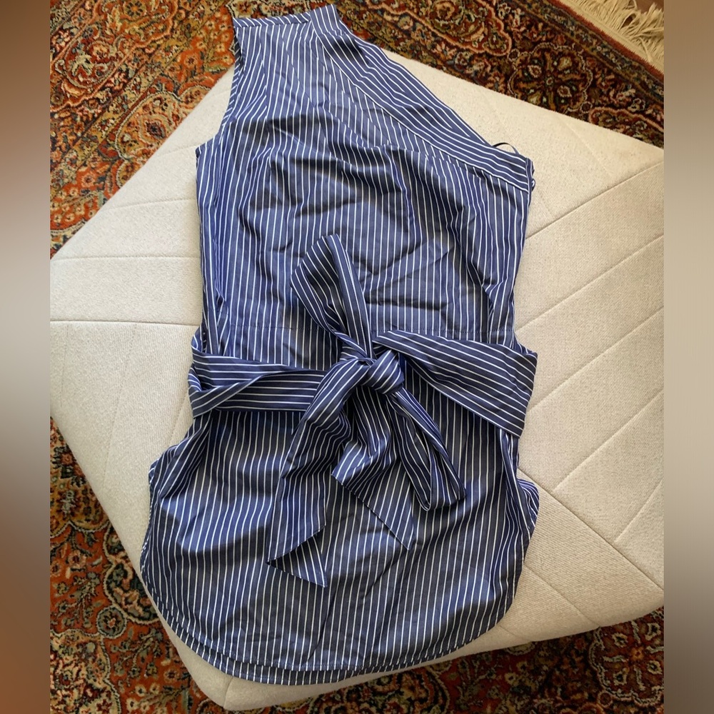 Stella McCartney Blue Stripe One Shoulder Top